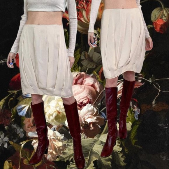 Gary Graham Cream 100% Silk Skirt Pleated Scalloped Hem Hand finished 30" waist - Picture 1 of 10